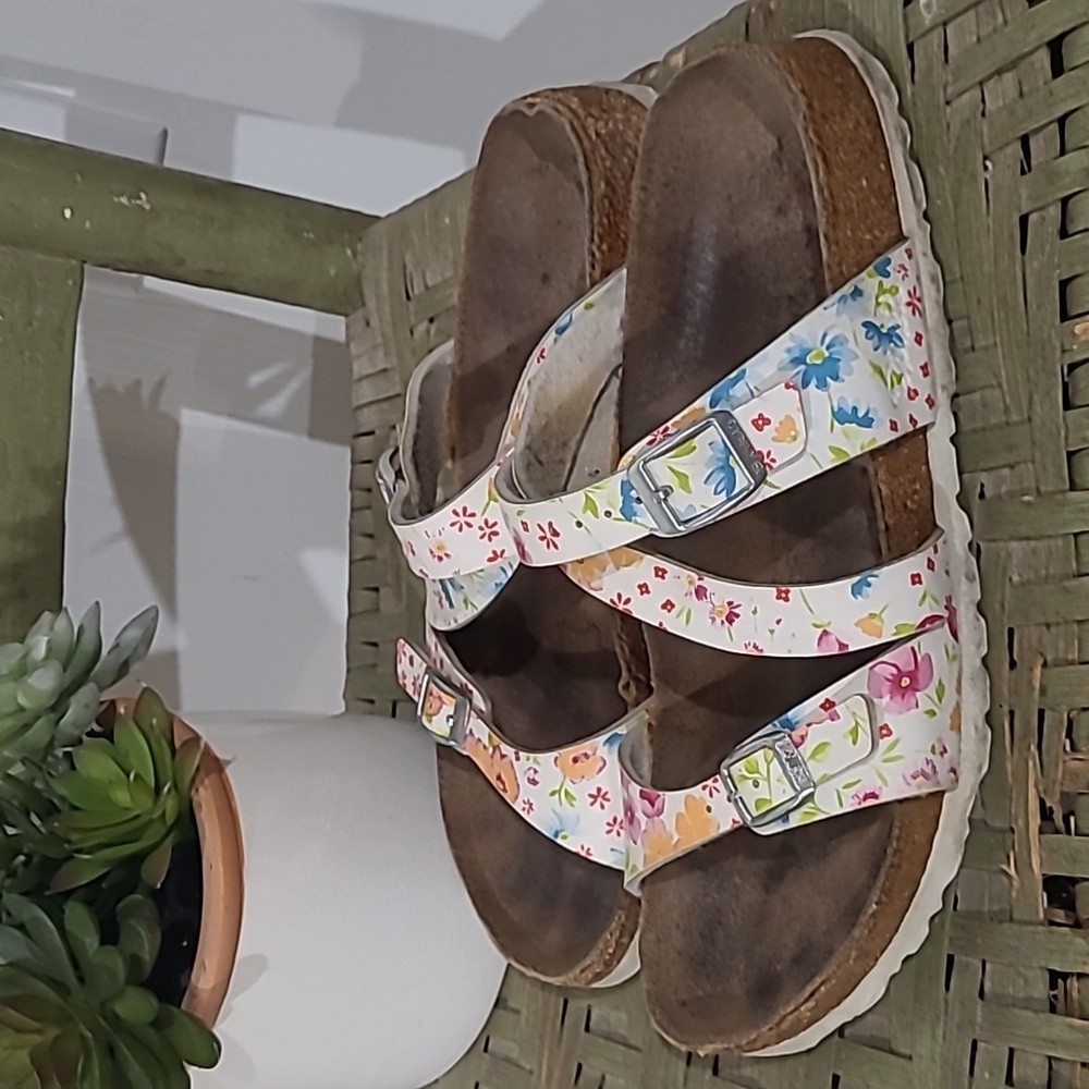 Birkenstock Birkis Womens Birka-Flor Floral Print Three Strap Sandals - Picture 2 of 8